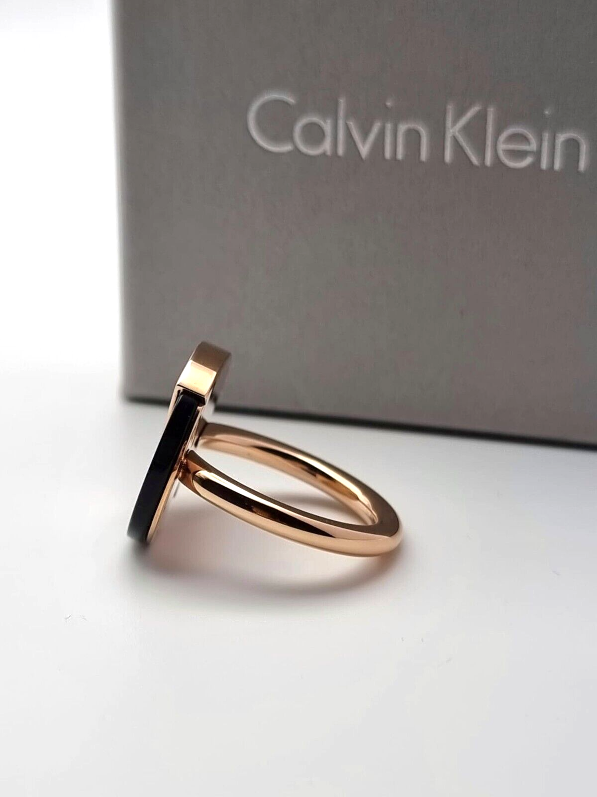 New CALVIN KLEIN SPICY KJ8RBR140107 ROSE GOLD RING - BLACK STONE - SIZE 55