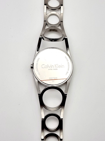 New Swiss Made CALVIN KLEIN Round Black Dial Small Stainless Steel Ladies Watch