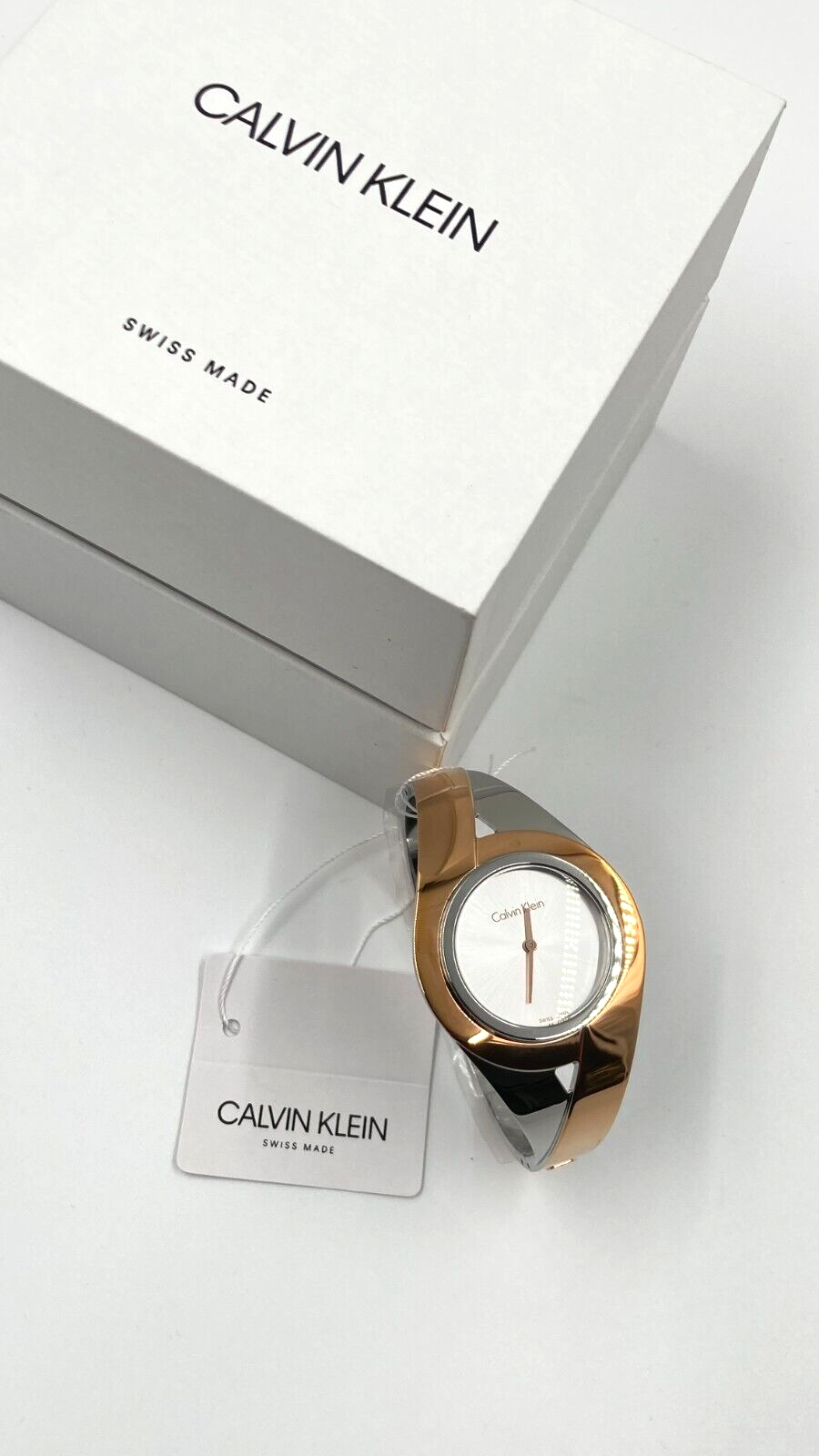 New Swiss Made CALVIN KLEIN Sensual Silver Dial Small Bangle Ladies Watch