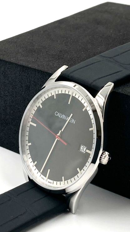 New Swiss Made CALVIN KLEIN Time Quartz Black Dial Men's Watch