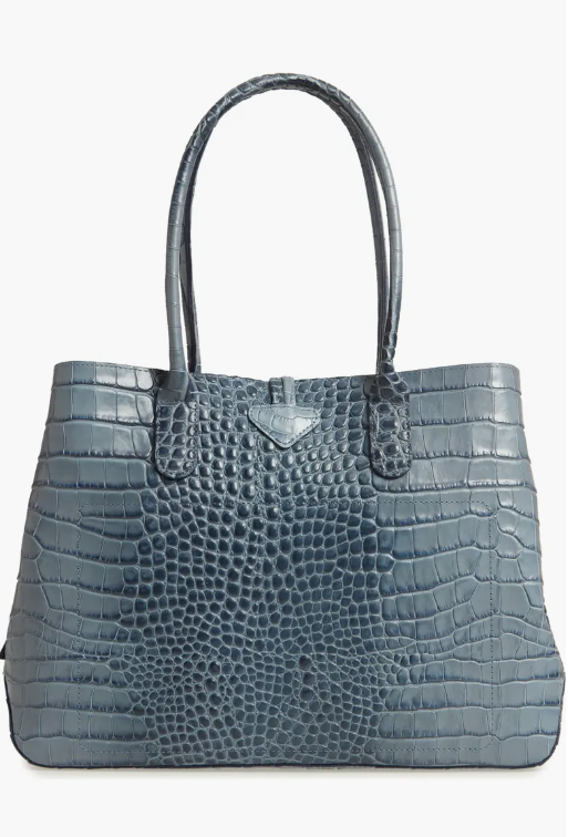 LONGCHAMP ROSEAU CROCO SHOULDER BAG - PILOT BLUE