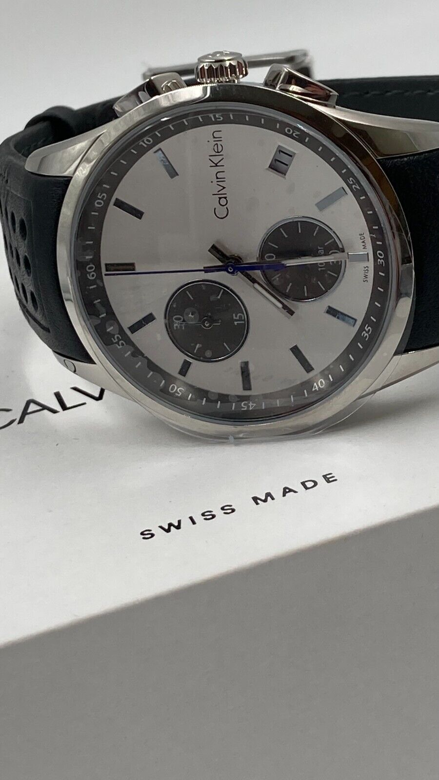 New Swiss Made CALVIN KLEIN Bold Chronograph Silver Dial Men's Watch