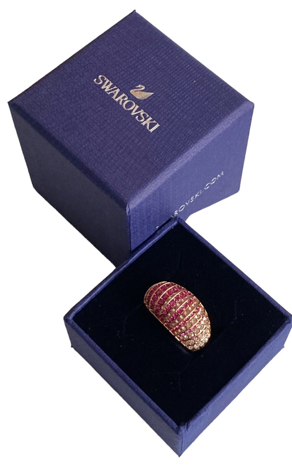 New SWAROVSKI LUXURY DOMED RING - PINK - ROSE GOLD PLATED - SIZE 52