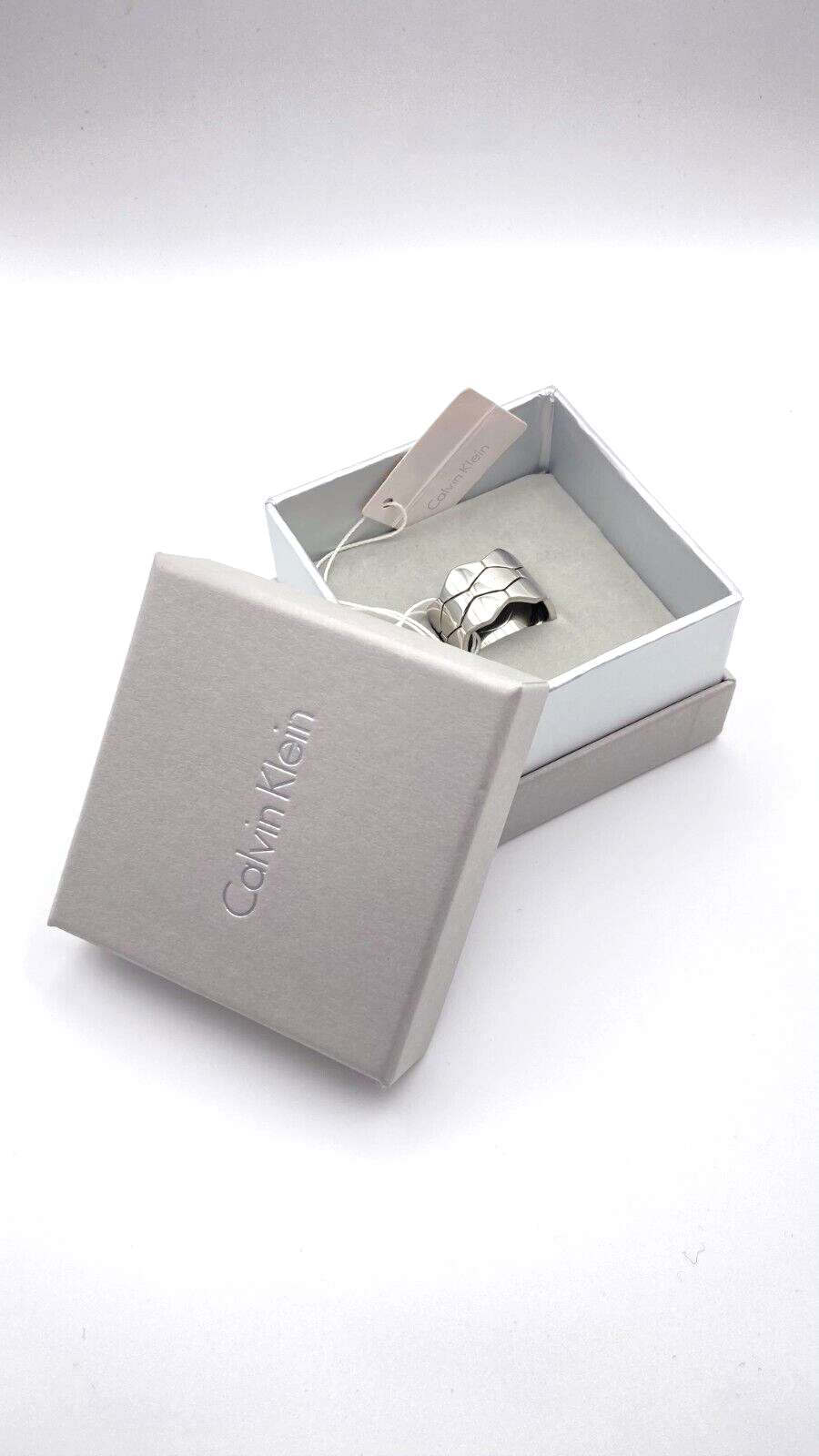 New CALVIN KLEIN SNAKE STAINLESS STEEL RING KJ5DMR000208 - SILVER - SIZE 57