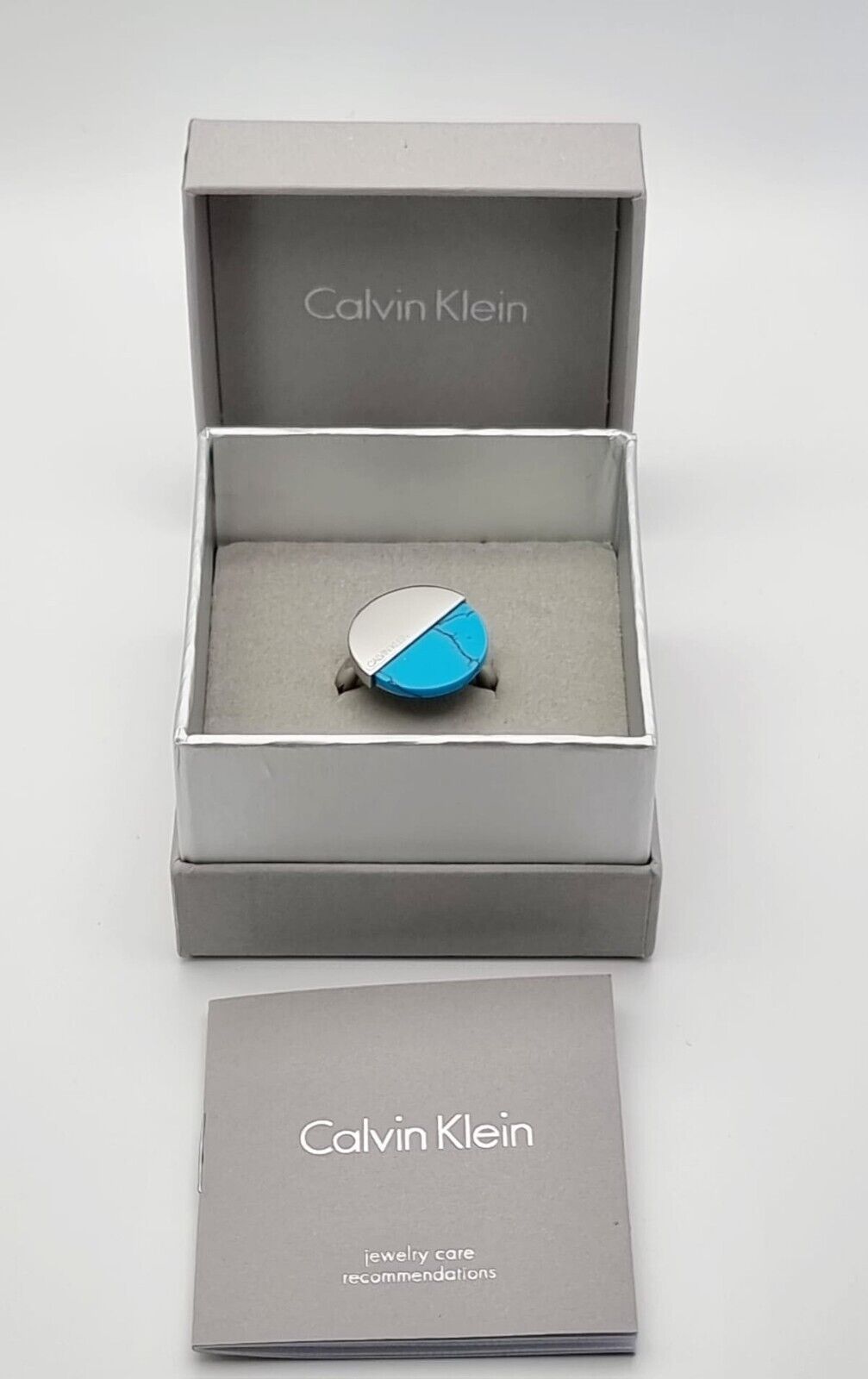 New CALVIN KLEIN SPICY KJ8RLR040107 RING - TURQUOISE STONE - SIZE 55