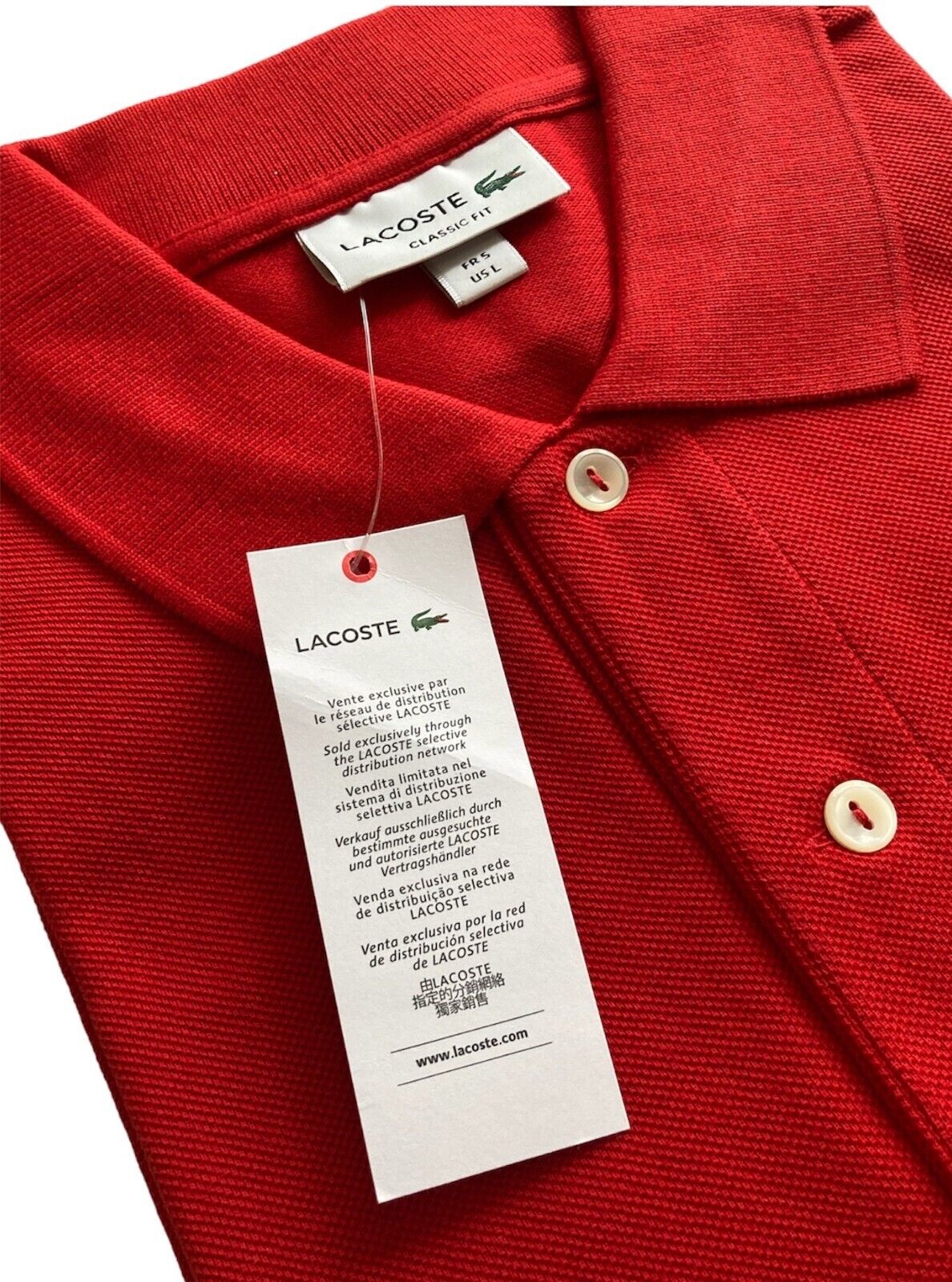 New LACOSTE CLASSIC FIT POLO SHIRT - RED - SIZE 5