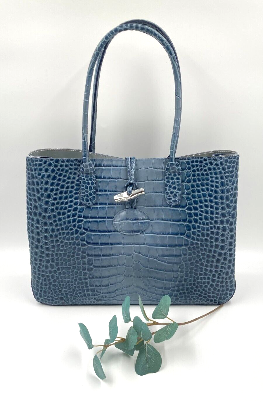 LONGCHAMP ROSEAU CROCO SHOULDER BAG - PILOT BLUE