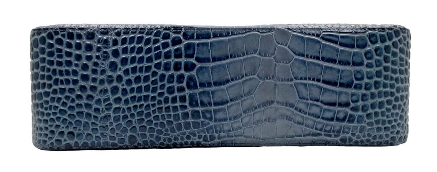 LONGCHAMP ROSEAU CROCO SHOULDER BAG - PILOT BLUE