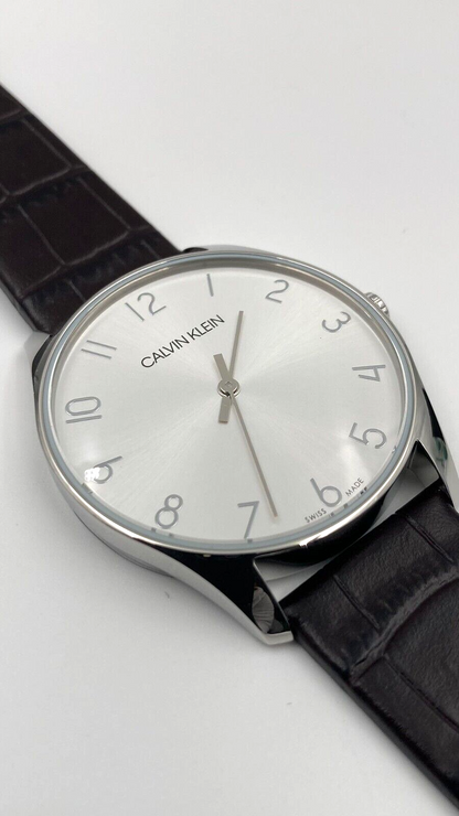 New Swiss Made CALVIN KLEIN Classic Quartz Silver Dial Men's Watch