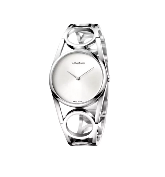 New Swiss Made CALVIN KLEIN Round Silver Dial Small Stainless Steel Ladies Watch