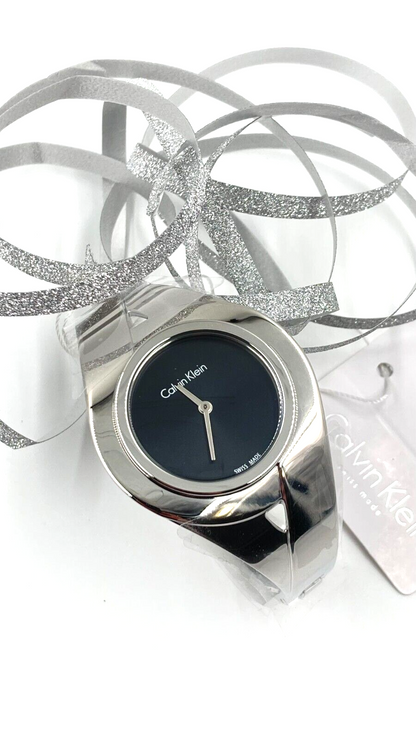 New Swiss Made CALVIN KLEIN Sensual Black Dial Small Bangle Ladies Watch