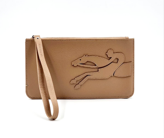 LONGCHAMP SHOP-IT LEATHER POUCH SMALL - SAND