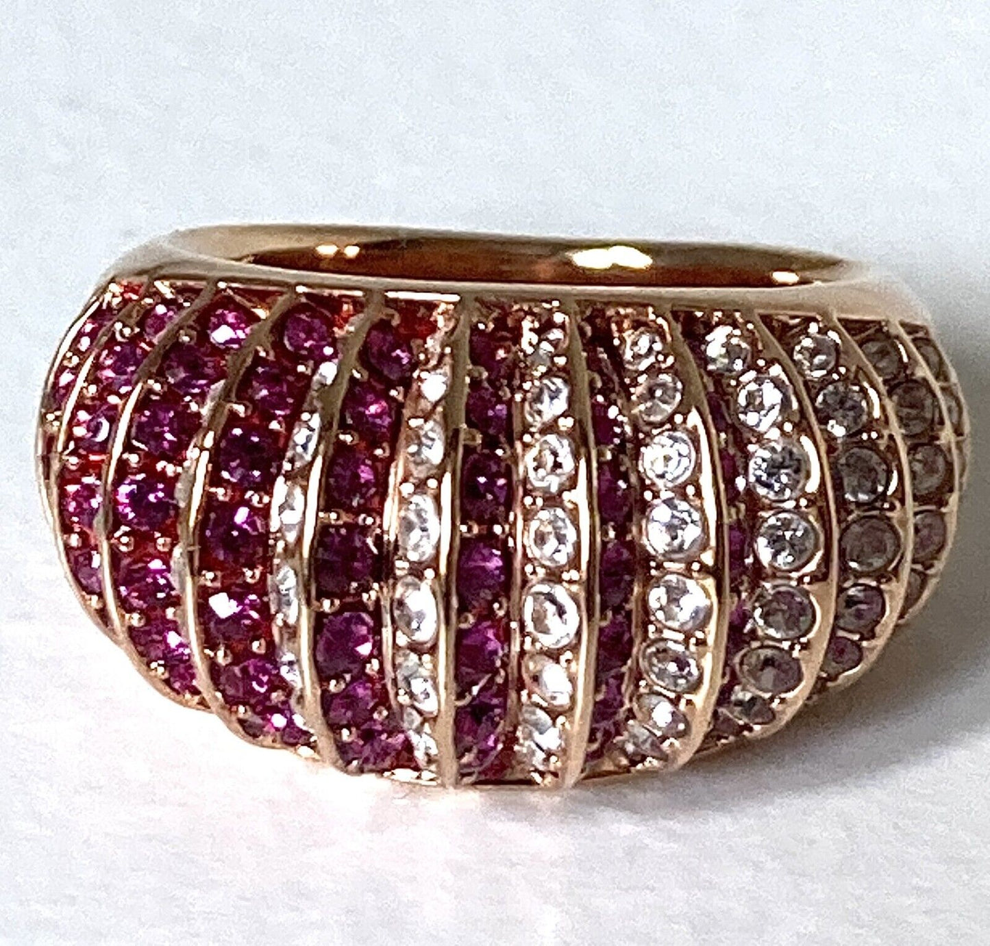 New SWAROVSKI LUXURY DOMED RING - PINK - ROSE GOLD PLATED - SIZE 52