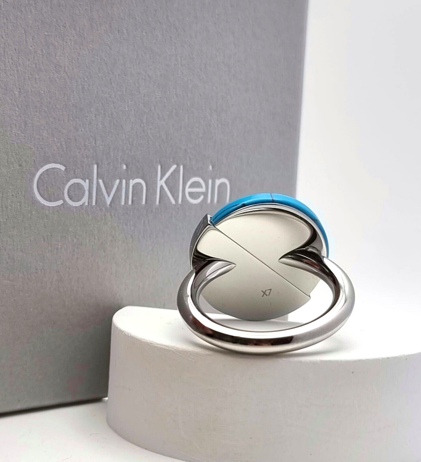 New CALVIN KLEIN SPICY KJ8RLR040107 RING - TURQUOISE STONE - SIZE 55