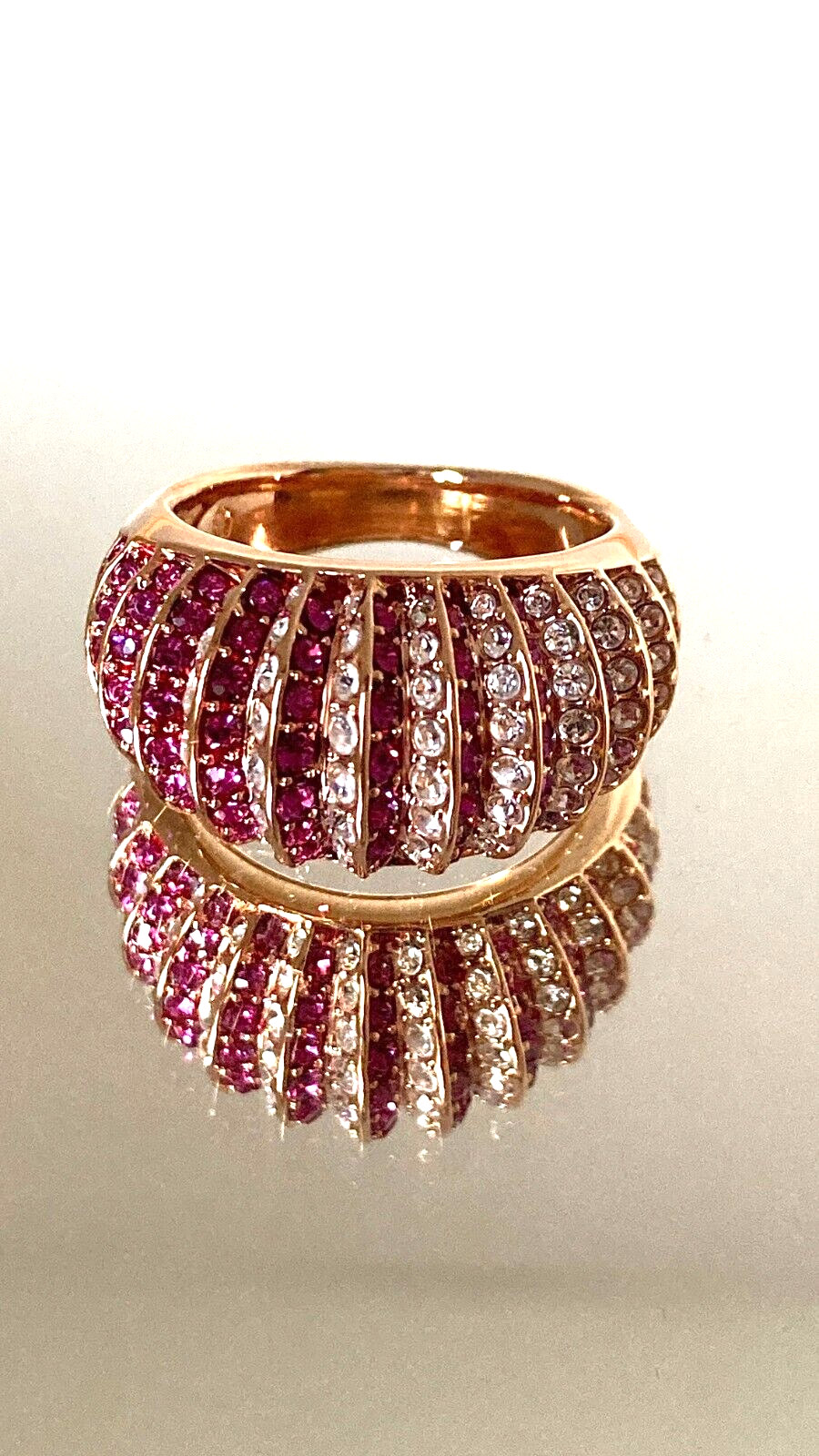 New SWAROVSKI LUXURY DOMED RING - PINK - ROSE GOLD PLATED - SIZE 52