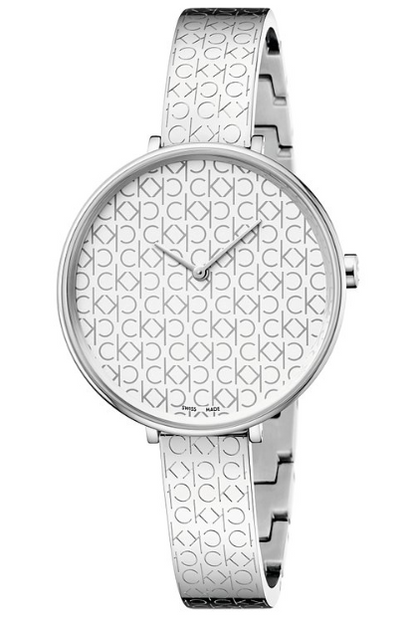 New Swiss Made CALVIN KLEIN Quartz Silver Monogram Dial Ladies Watch