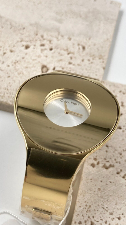 New Swiss Made CALVIN KLEIN Seamless Ladies Small Bangle Quartz Gold PVDWatch