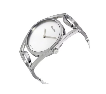 New Swiss Made CALVIN KLEIN Round Silver Dial Small Stainless Steel Ladies Watch