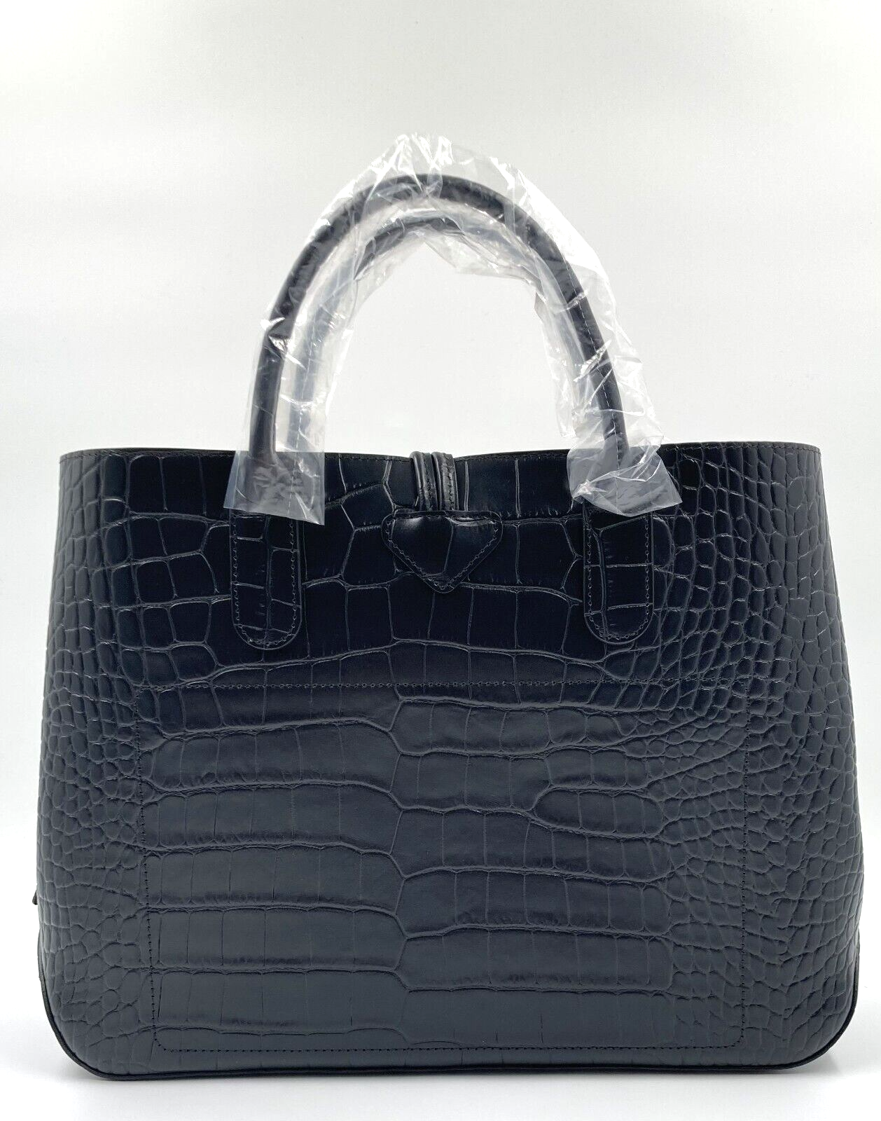 LONGCHAMP ROSEAU CROCO TOP HANDLE BAG - BLACK