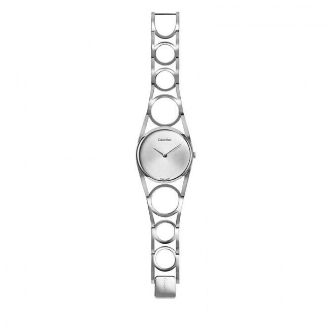 New Swiss Made CALVIN KLEIN Round Silver Dial Small Stainless Steel Ladies Watch