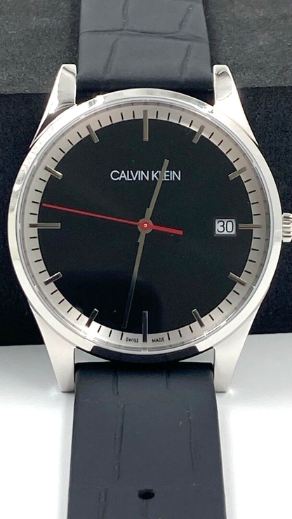 New Swiss Made CALVIN KLEIN Time Quartz Black Dial Men's Watch