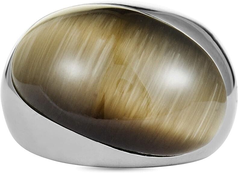 New CALVIN KLEIN ELLIPSE STONE RING KJ3QCR020106 - SILVER/BROWN - SIZE 52