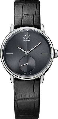 New Swiss Made CALVIN KLEIN Accent Black Dial Black Leather Ladies Watch