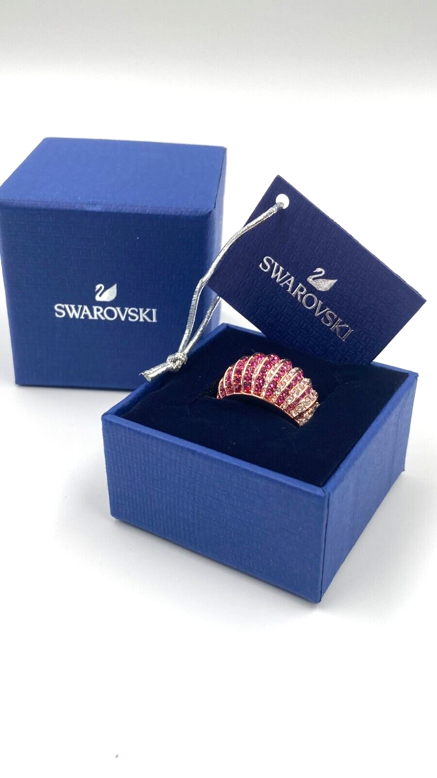 New SWAROVSKI LUXURY DOMED RING - PINK CRYSTALS - ROSE GOLD - SIZE 50