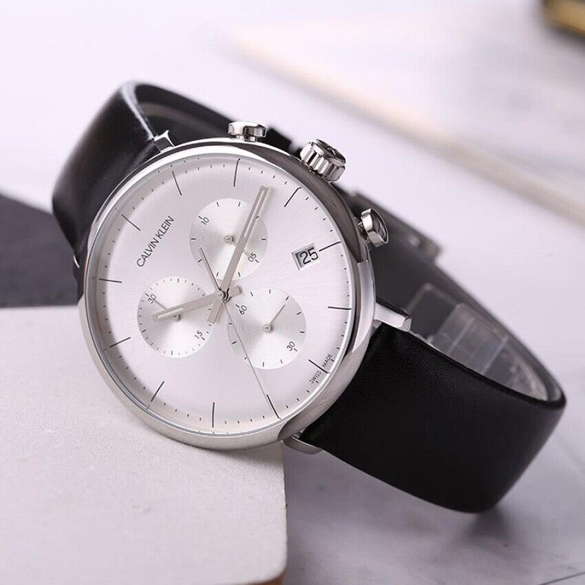 New Swiss Made CALVIN KLEIN High Noon Chronograph Quartz Silver Dial Men's Watch