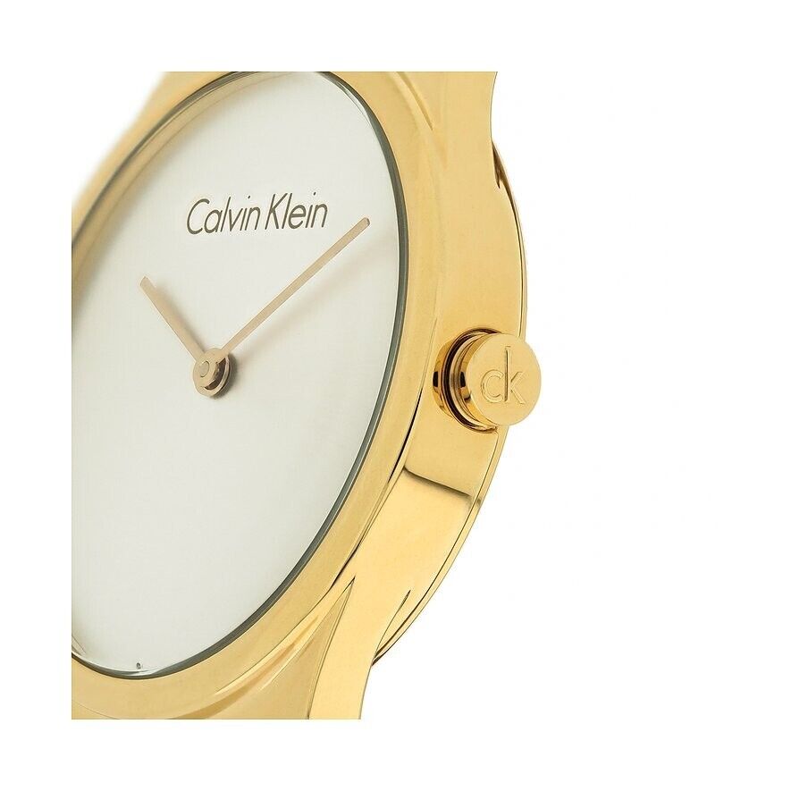 New Swiss Made CALVIN KLEIN Whirl Silver Dial Yellow Gold-tone Ladies Watch