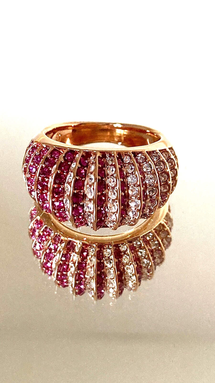 New SWAROVSKI LUXURY DOMED RING - PINK CRYSTALS - ROSE GOLD - SIZE 50