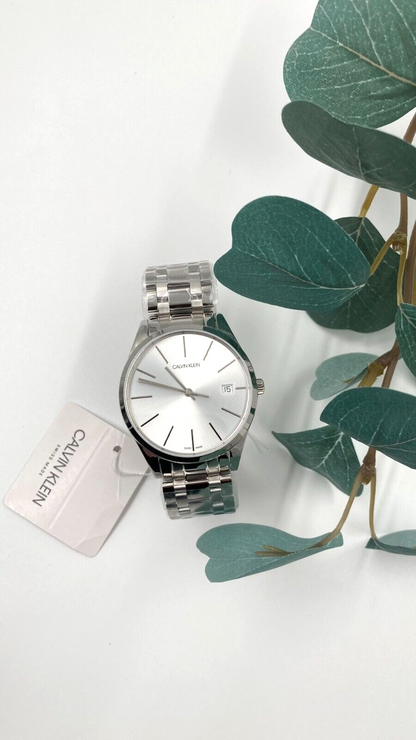 New Swiss Made CALVIN KLEIN Time Quartz Silver Dial LadiesWatch