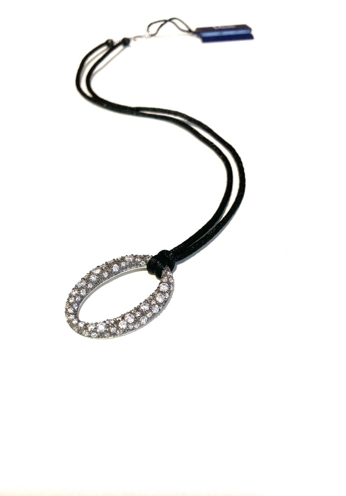 New BLISS Silver and Silk Necklace W/Zirconia Pendant