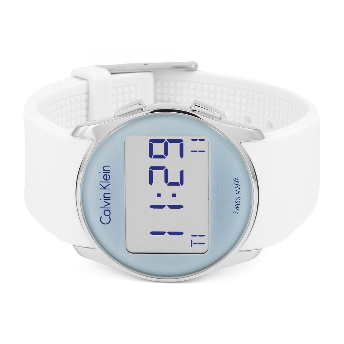 Neue, in der Schweiz hergestellte CALVIN KLEIN Future Digitaluhr aus weißem Gummi