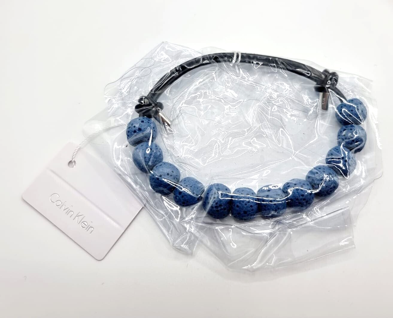 New CALVIN KLEIN KJ8NLB14010M SOULFUL LEATHER BRACELET - DARK BLUE - M