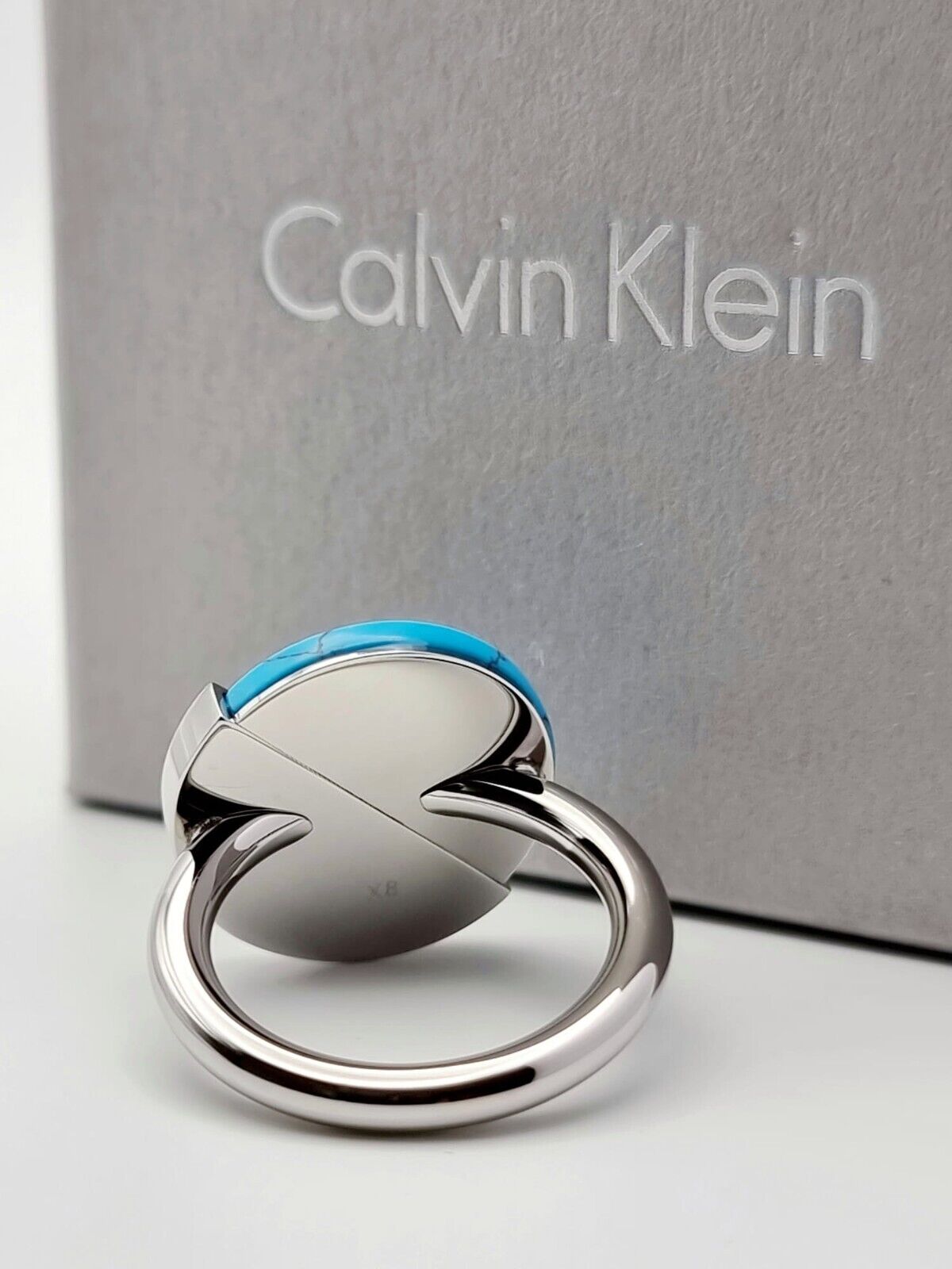 New CALVIN KLEIN SPICY KJ8RLR040108 RING - TURQUOISE STONE - SIZE 57