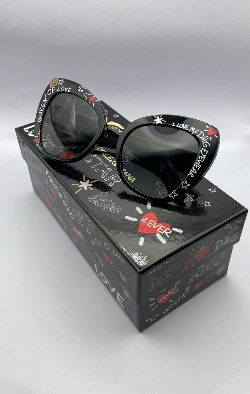 New DOLCE & GABBANA 'Queen Of Love' Cat Eye Sunglasses - Graffiti