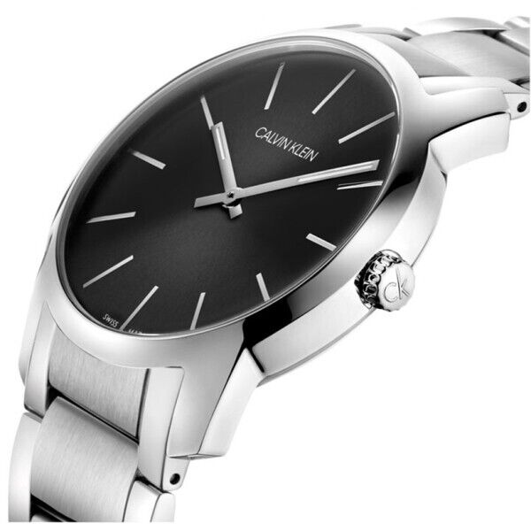 Neue, in der Schweiz hergestellte CALVIN KLEIN City Extension-Quarzuhr mit schwarzem Zifferblatt für Unisex