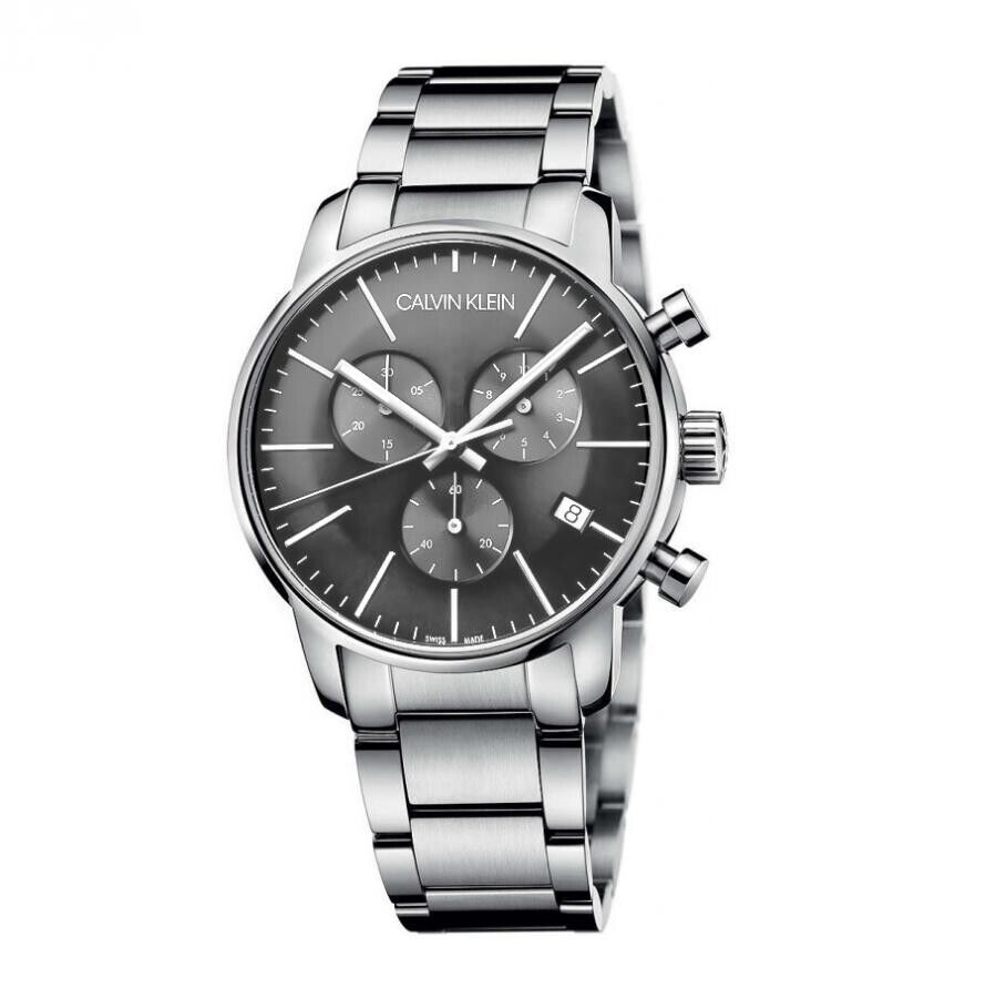Neue, in der Schweiz hergestellte CALVIN KLEIN City Chronographenuhr mit grauem, silbernem Zifferblatt