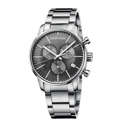 Neue, in der Schweiz hergestellte CALVIN KLEIN City Chronographenuhr mit grauem, silbernem Zifferblatt