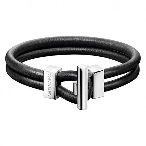 New CALVIN KLEIN ANCHOR HERREN EDELSTAHL LEDERARMBAND  SCHWARZ - M