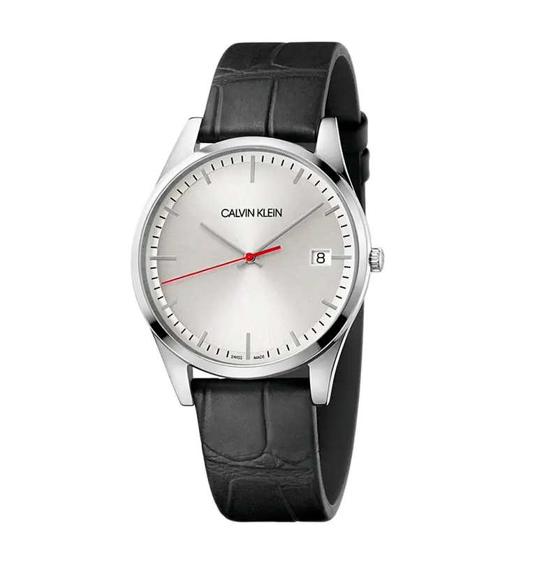 New Swiss Made CALVIN KLEIN Time Quartz Men's Black Leather StrapWatch