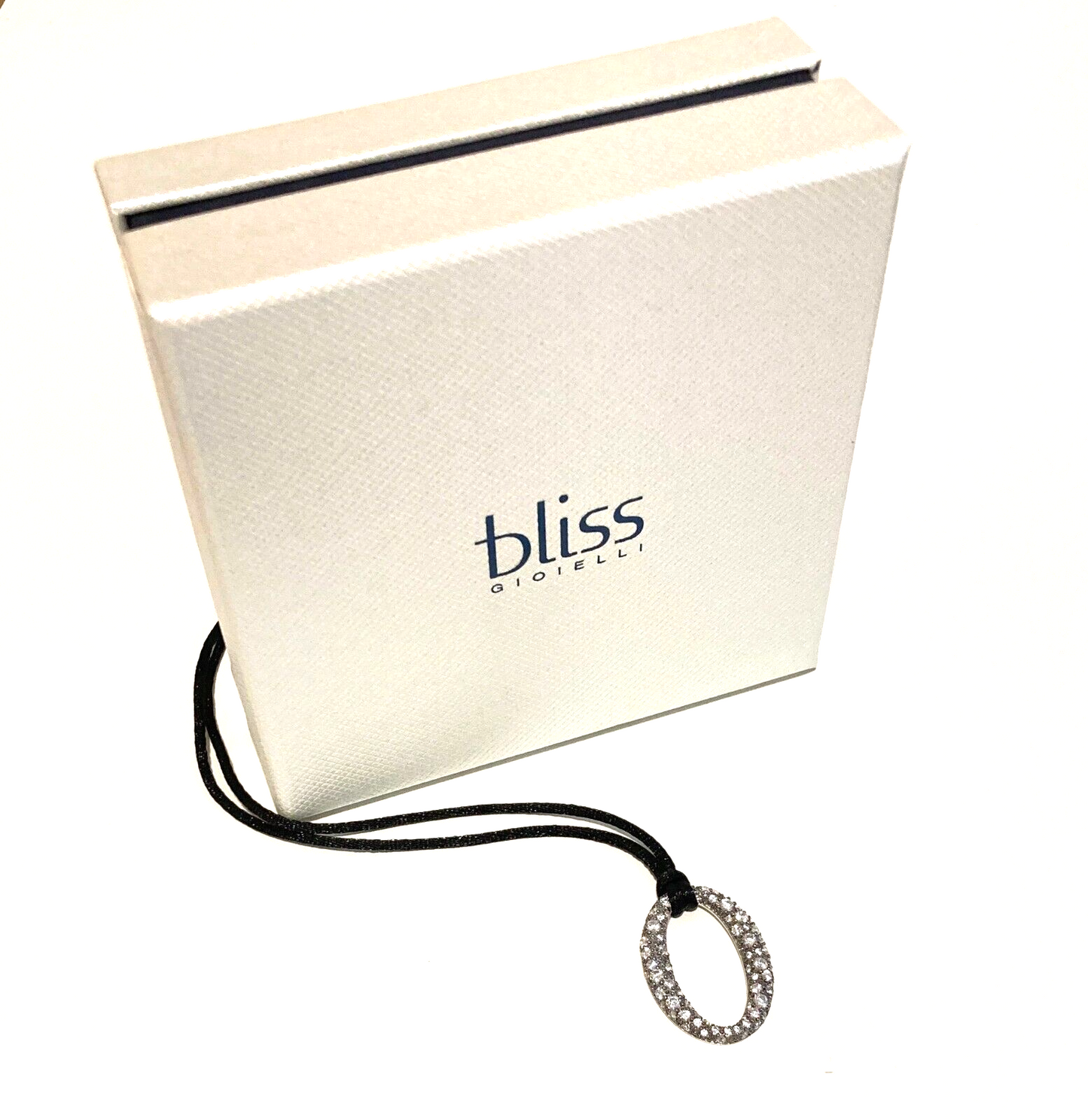 New BLISS Silver and Silk Necklace W/Zirconia Pendant