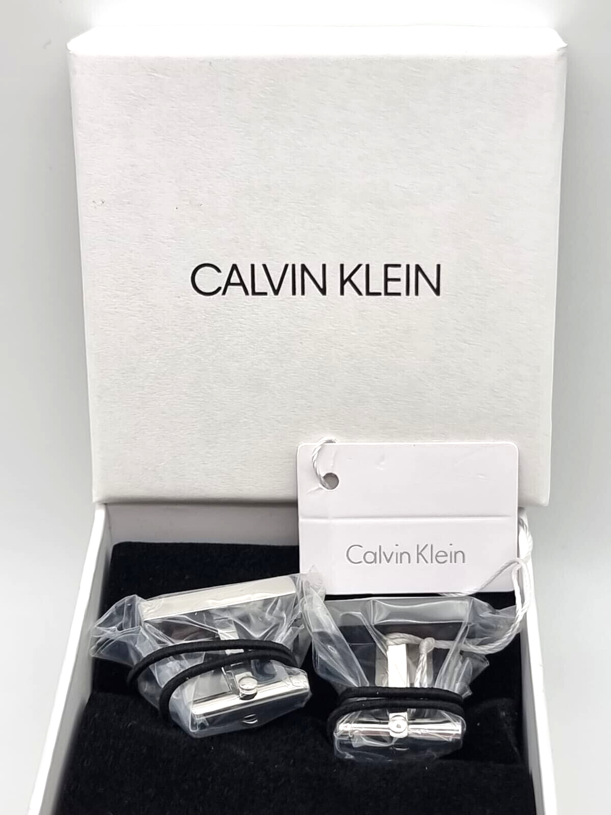 Neu CALVIN KLEIN EDELSTAHL BOOST KJ5RBC210100 MANSCHETTENKNÖPFE - SILBER/SCHWARZ