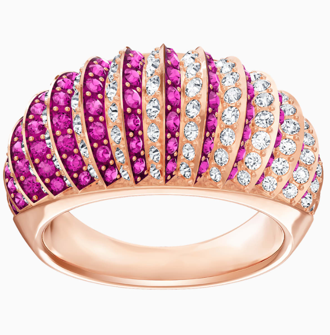 New SWAROVSKI LUXURY DOMED RING - PINK - ROSE GOLD PLATED - SIZE 52