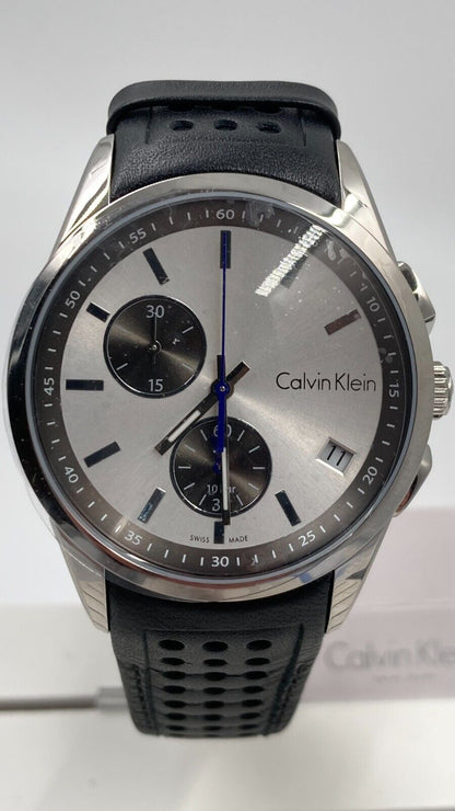 New Swiss Made CALVIN KLEIN Bold Chronograph Silver Dial Men's Watch