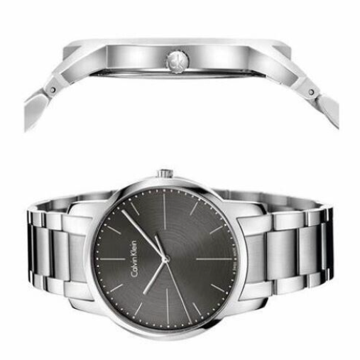 Neue, in der Schweiz hergestellte CALVIN KLEIN City-Uhr mit grauem Zifferblatt