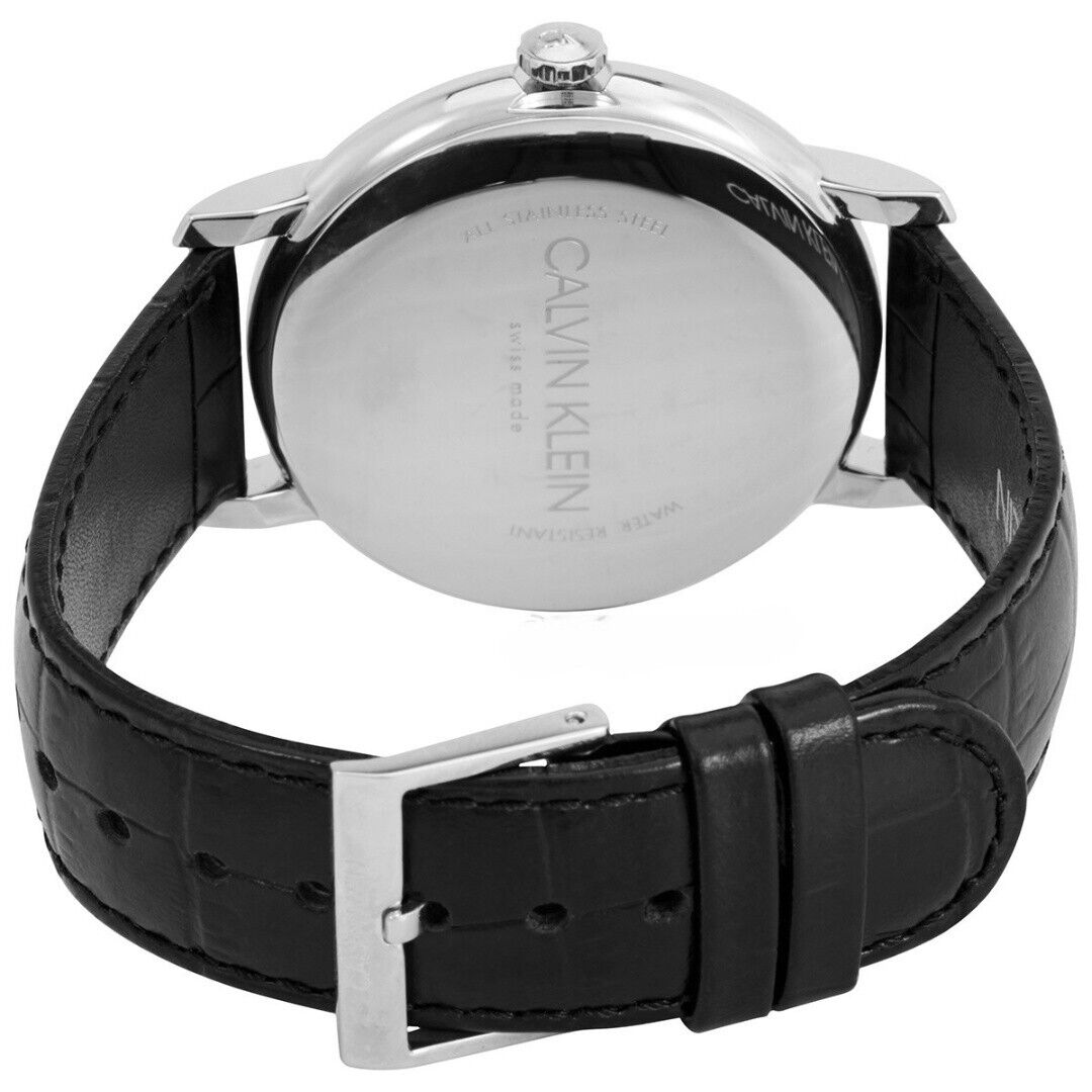 New Swiss Made CALVIN KLEIN Quartz Black Dial Black Leather Men's Watch