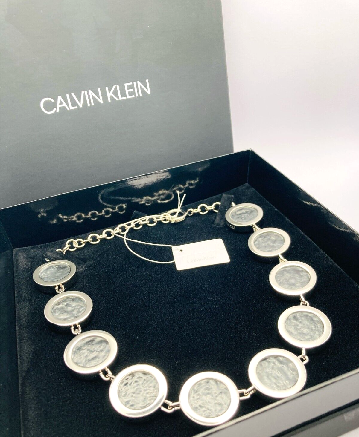 New CALVIN KLEIN CHARISMA CHOKER NECLACE KJANKN020100  - SILVER/WHITE