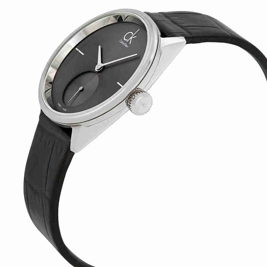 New Swiss Made CALVIN KLEIN Accent Black Dial Black Leather Ladies Watch